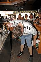 In der Geislauterer Gaststätte Martins Glashaus findet zur WM-Viertelfinalbegegnung Deutschland-Argentinien am Samstag, 3. Juli 2010, das Grösste Geislauterer Public-viewing der Welt statt. Unser Foto zeigt Martin Becker, Wirt vom Glashaus nach dem Spiel, als er sich ein Glas Wasser zur Erfrischung überkippt<br>Foto: Becker&Bredel